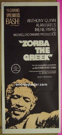 #2049 ZORBA THE GREEK Aust daybill '67 directed by Michael Cacoyannis, Anthony Quinn close-up!