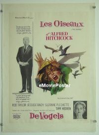 y130 BIRDS linen Belgian movie poster '63 Hitchcock, Rod Taylor