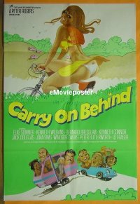 #010 CARRY ON BEHIND English 1sh 1975 art of sexy Carol Hawkins on bicycle & Elke Sommer in car!