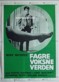 y177 GRADUATE linen Danish movie poster '68 Dustin Hoffman, Bancroft