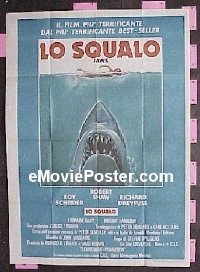 d394 JAWS Italian 1p R70s art of Spielberg's classic man-eating shark attacking sexy swimmer!