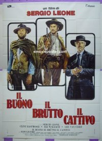 #8384 GOOD, THE BAD & THE UGLY Italian 2p R70s Clint Eastwood, Lee Van Cleef, cool Casaro art!