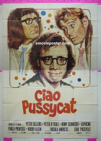 d340 WHAT'S NEW PUSSYCAT Italian two-panel movie poster R70s Woody Allen