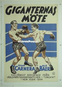 y232 PRIZEFIGHTER & THE LADY linen Swedish movie poster '34 Carnera