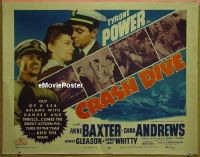 z168 CRASH DIVE half-sheet movie poster R56 Tyrone Power, Anne Baxter