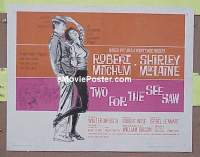 z011 2 FOR THE SEESAW half-sheet movie poster '62 Robert Mitchum, MacLaine