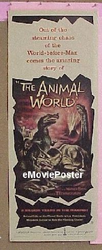h076 ANIMAL WORLD insert movie poster '56 2 million years in the making!