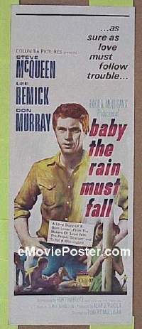 a059 BABY THE RAIN MUST FALL insert movie poster '65 Steve McQueen