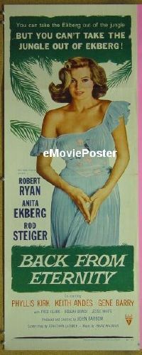 a060 BACK FROM ETERNITY insert movie poster '56 sexy Anita Ekberg!
