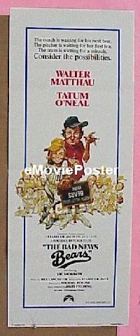 a062 BAD NEWS BEARS insert movie poster '76 Matthau, Tatum O'Neal