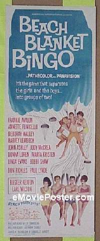 a073 BEACH BLANKET BINGO insert movie poster '65 Frankie Avalon