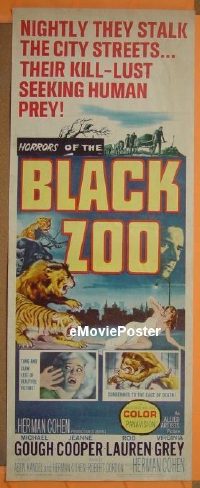 a101 BLACK ZOO insert movie poster '63 horror, human prey!