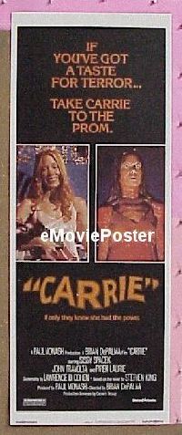 a154 CARRIE insert movie poster '76 Sissy Spacek, Stephen King
