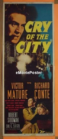 a205 CRY OF THE CITY insert movie poster '48 film noir, Mature
