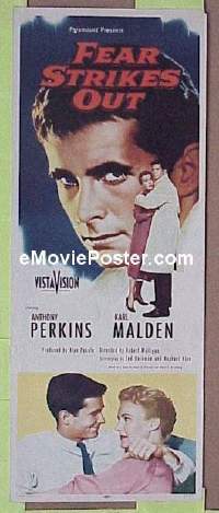 a279 FEAR STRIKES OUT insert movie poster '57 Perkins, baseball