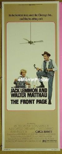 a312 FRONT PAGE insert movie poster '75 Lemmon, Matthau