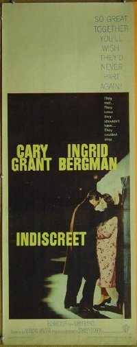 a432 INDISCREET insert movie poster '58 Cary Grant, Bergman