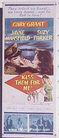 a486 KISS THEM FOR ME insert movie poster '57 Cary Grant, Suzy Parker