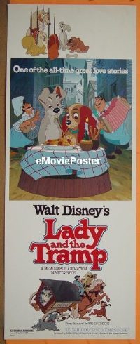 a494 LADY & THE TRAMP insert movie poster R80 Walt Disney