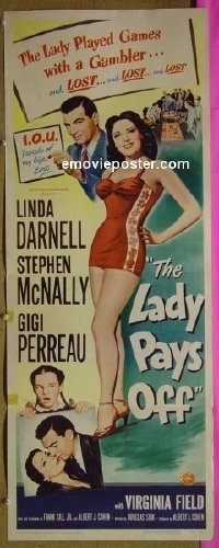 #6464 LADY PAYS OFF insert '51 Linda Darnell 