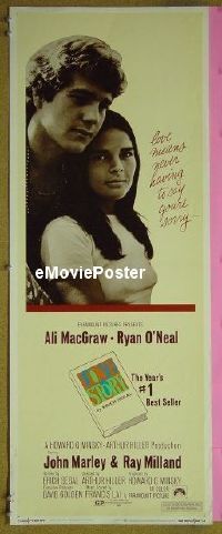 a539 LOVE STORY insert movie poster '70 Ali MacGraw, Ryan O'Neal