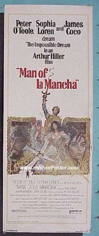 a556 MAN OF LA MANCHA insert movie poster '72 Peter O'Toole, Loren