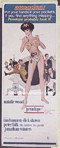 a698 PENELOPE insert movie poster '66 Natalie Wood, Falk