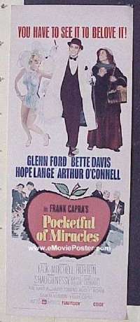 a719 POCKETFUL OF MIRACLES insert movie poster '62 Frank Capra