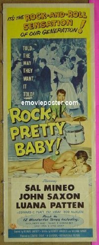 a769 ROCK PRETTY BABY insert movie poster '57 Sal Mineo, rock 'n roll!