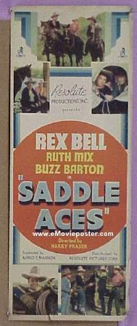 a785 SADDLE ACES insert movie poster '35 Rex Bell, Ruth Mix