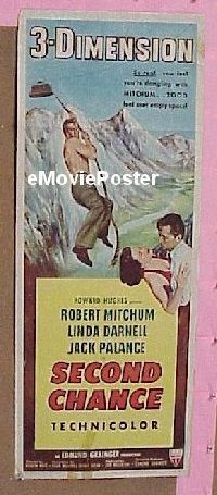 a801 SECOND CHANCE insert movie poster '53 3D Mitchum, Palance