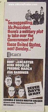 a810 SEVEN DAYS IN MAY insert movie poster '64 Lancaster, March