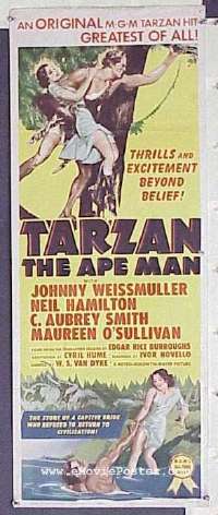 a928 TARZAN THE APE MAN insert movie poster R54 Weismuller
