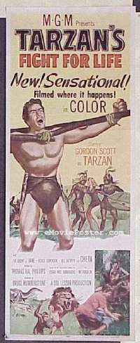 a931 TARZAN'S FIGHT FOR LIFE insert movie poster '58 Gordon Scott