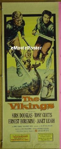 b024 VIKINGS insert movie poster '58 Kirk Douglas, Tony Curtis