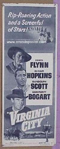 b027 VIRGINIA CITY insert movie poster R51 Erroll Flynn, Bogart
