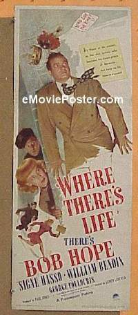 b054 WHERE THERE'S LIFE insert movie poster '47 Bob Hope, Hasso