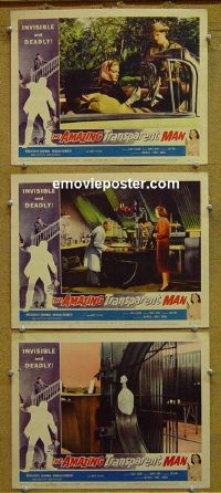 #1190 AMAZING TRANSPARENT MAN 3 lobby cards '59 Chapman