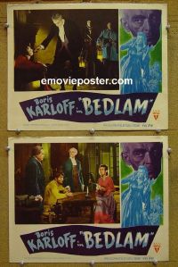 #1247 BEDLAM 2 lobby cards '46 Boris Karloff, Anna Lee