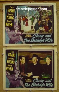 #1253 BISHOP'S WIFE 2 lobby cards '48 Cary Grant