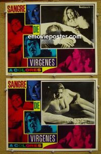 #1255 BLOOD OF THE VIRGINS 2 lobby cards '67 Bauleo