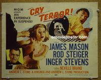 #9113 CRY TERROR Title Lobby Card '58 film noir, Mason
