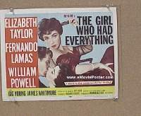 K162 GIRL WHO HAD EVERYTHING title lobby card '53 Liz Taylor