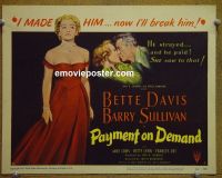 #9312 PAYMENT ON DEMAND Title Lobby Card '51 Bette Davis