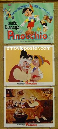 #1212 PINOCCHIO 3 lobby cards R71 Walt Disney