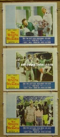 #5679 ROOTS OF HEAVEN 3 LCs '58 Flynn, Welles 