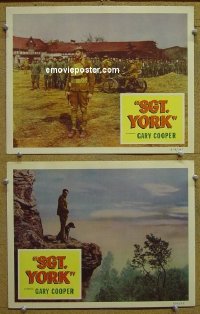 #1335 SERGEANT YORK 2 lobby cards R58 Gary Cooper, WWI