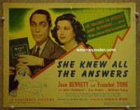 #9367 SHE KNEW ALL THE ANSWERS Title Lobby Card '41 Bennett