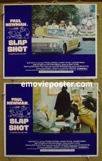 #1341 SLAP SHOT 2 lobby cards '77 Paul Newman, hockey