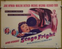 #9378 STAGE FRIGHT Title Lobby Card '50 Hitchcock,Dietrich